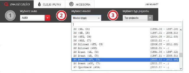 Wyszukiwarka - wybór modelu samochodu