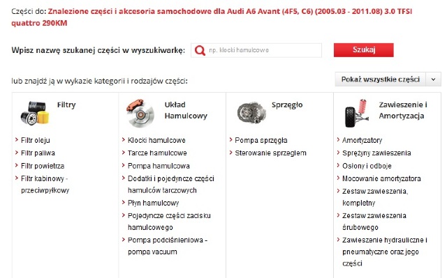 Wybór kategori produktowej.