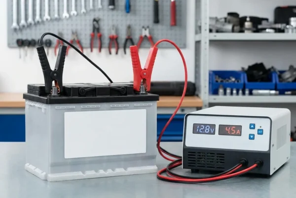 Podłączenie akumulatora do prostownika.