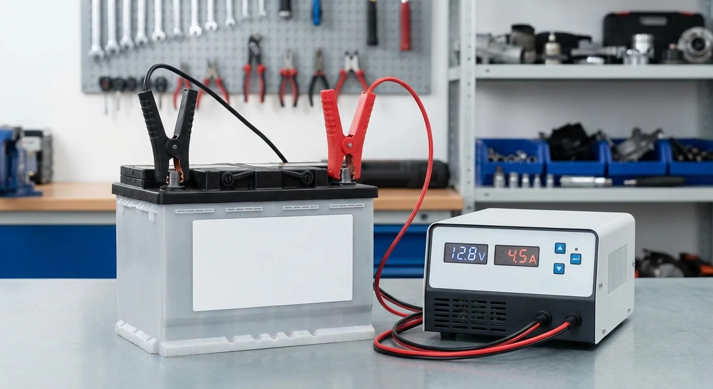 Podłączenie akumulatora do prostownika.